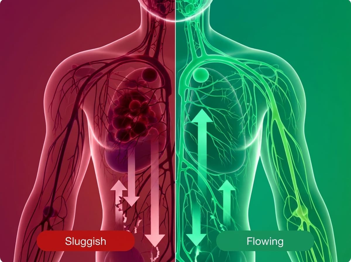 Lymphatic flow comparison: sluggish vs flowing